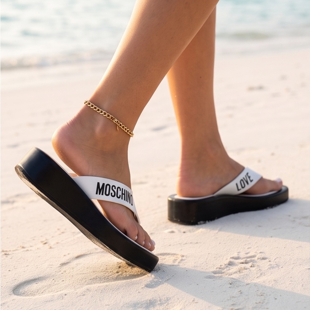 LOVE MOSCHINO 🇮🇹 WOMENS BLACK SOFT LEATHER COMFORT SANDALS - Picture 3 of 14